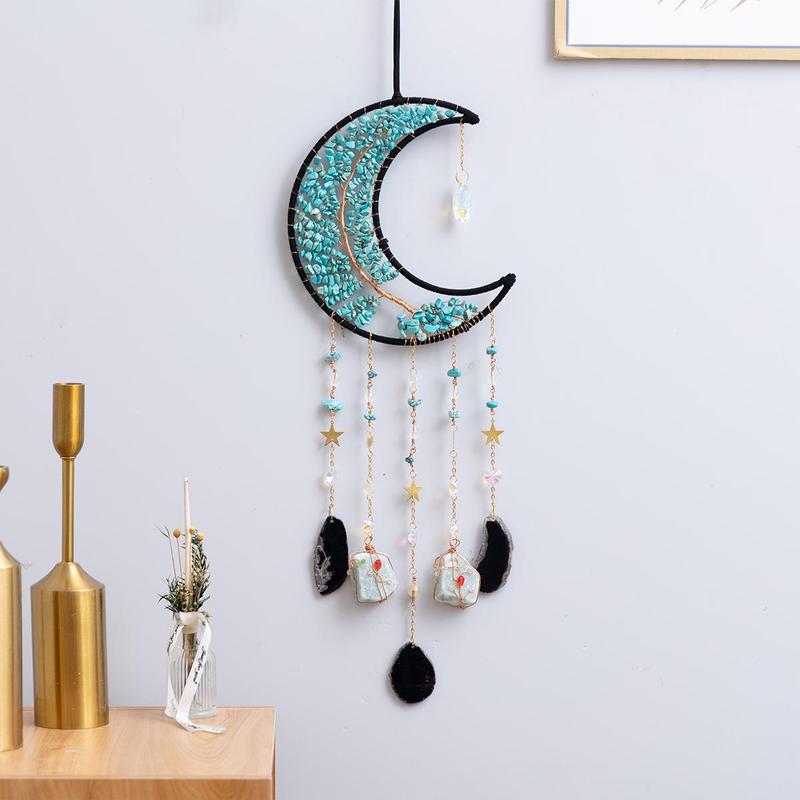 Moon & Tree Of Life Design Dream Catcher, 1 Count Artificial Crystal Decor Hanging Ornament, Wall Hanging Decor for Home Living Room Garden