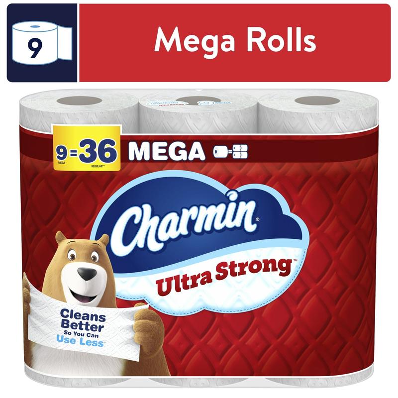 Charmin Ultra Strong Toilet Paper 9 Mega Rolls, 220 Sheets Per Roll