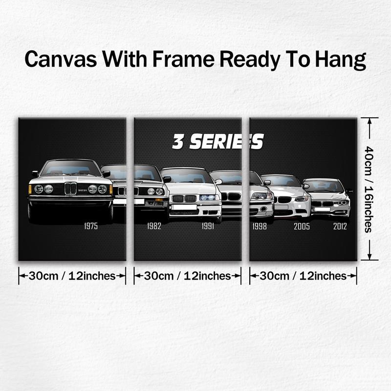 Car Series Canvas with Wooden Frame, 3 Counts Modern Art Car Pattern Wall Decor Painting, Wall Art Decor for Home Living Room Bedroom Office