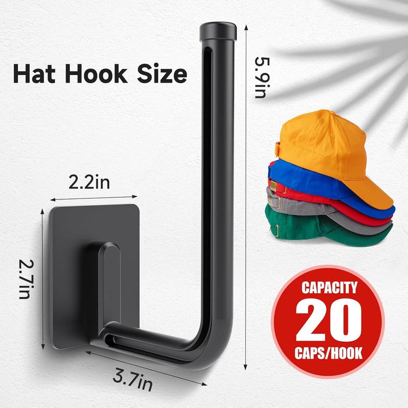 Hat Organizer for Baseball Caps Hat Rack for Wall Hat Hooks Hat Storage Holder for Closet Door Adhesive Drill Mount 4 Pack Model(Black)