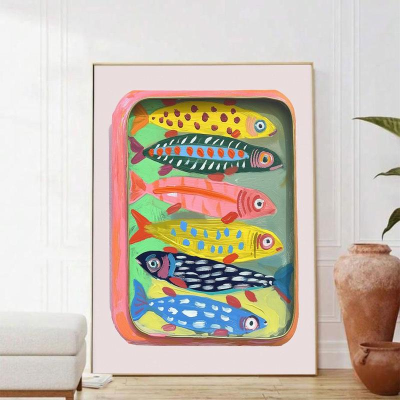 Fish Pattern Unframed Painting, 1 Count Modern Canvas Wall Art, Wall Decor for Home Living Room Bedroom Study Room, Home Decor