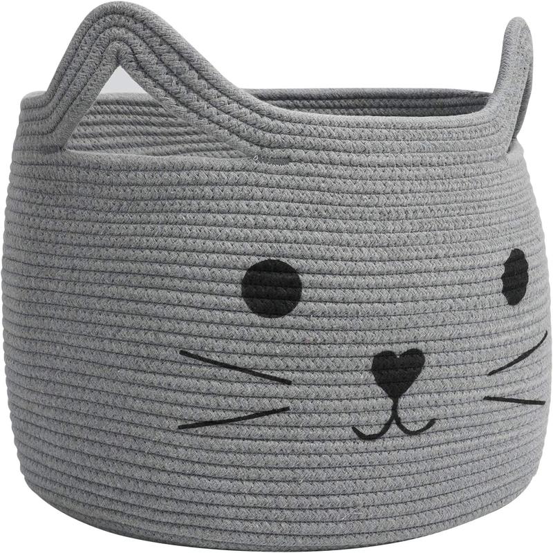 Large Woven Cotton Rope Storage Basket, Laundry Basket Organizer for Towels, Blanket, Toys, Clothes, Gifts | Pet Gift Basket for Cat, Dog - 15.7