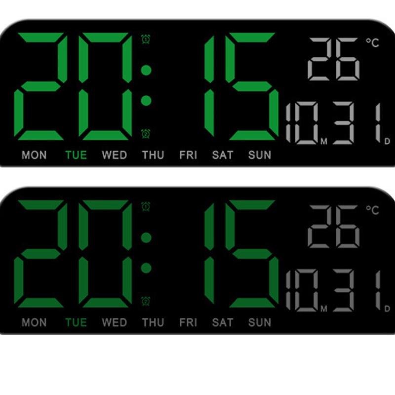 Digital Wall Clock Large Display, LED Wall Clocks for Living Room Decor, Digital Clock with Temperature DST Auto-Dimming Humidity Snooze - 12 24H, Silent Digital Clocks