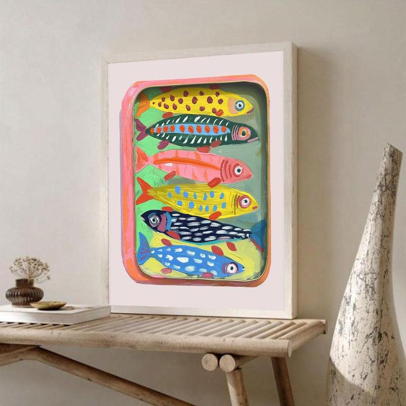 Fish Pattern Unframed Painting, 1 Count Modern Canvas Wall Art, Wall Decor for Home Living Room Bedroom Study Room, Home Decor