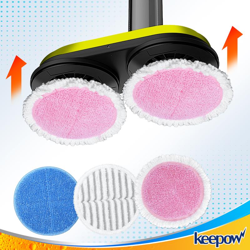 KEEPOW 6.3 Inch Electric Mop Pads Replacement Compatible with G700 & P700 Cordless Electric Mop, Microfiber Floor Cleaning Pads,4 Microfiber Pads+ 2 Polishing Pads, Round Spin Pads (6 Packs)