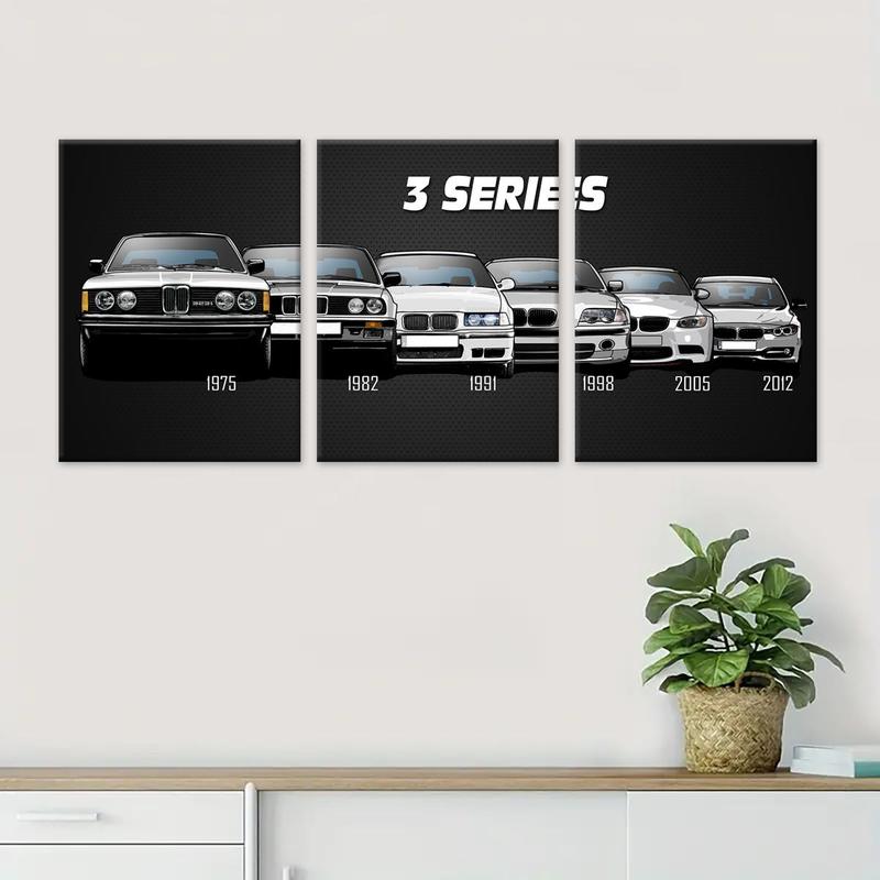 Car Series Canvas with Wooden Frame, 3 Counts Modern Art Car Pattern Wall Decor Painting, Wall Art Decor for Home Living Room Bedroom Office