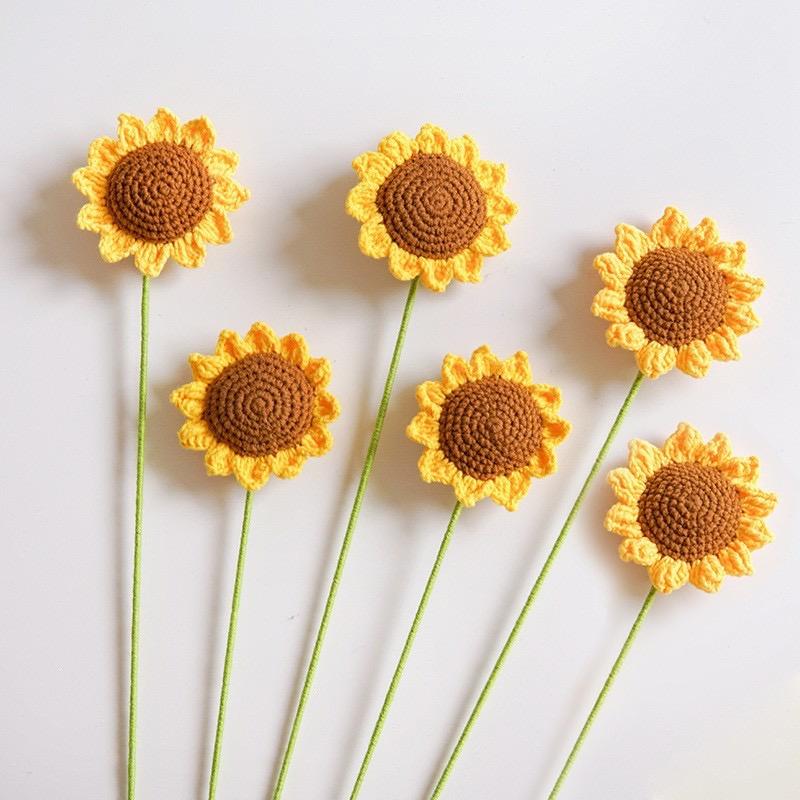 YShomy Crochet Handmade Sunflowers 6pcs set, Longlasting Knitted Flowers for Home Decoration, Christmas Gift, Valentines Day, Cotton Decorative Plant