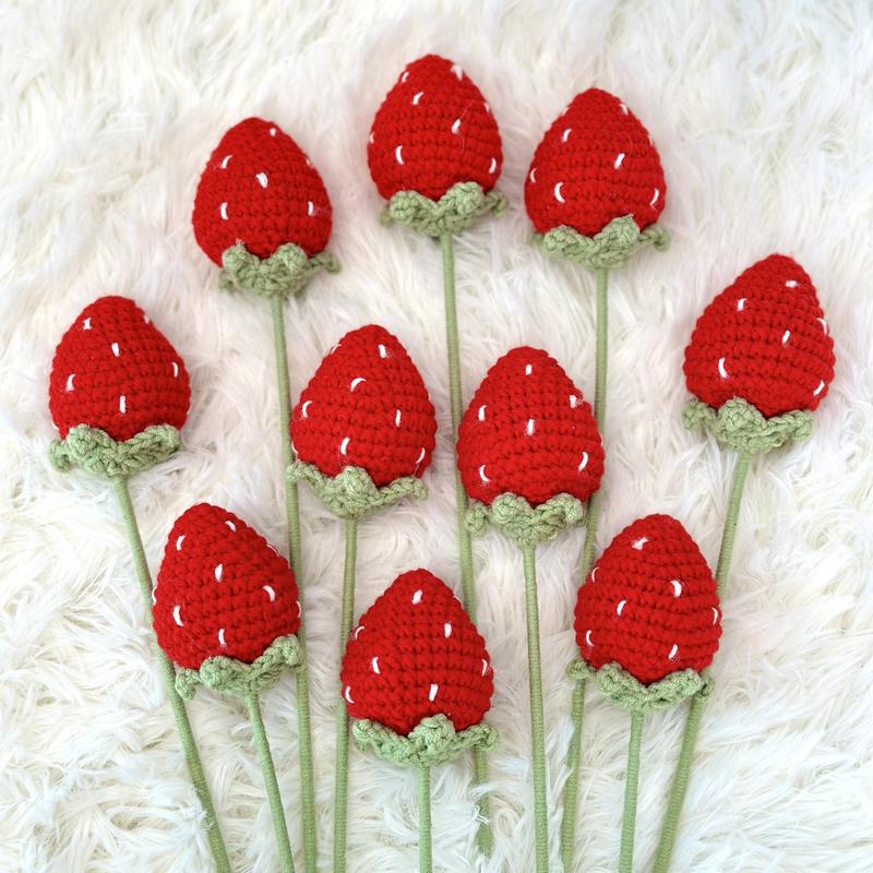 Crocheted strawberry,10pcs Artificial Fiber strawberry Flower without vase, wedding, birthday, party decoration, can be given to couples, friends