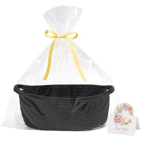 CHICVITA Black Basket Empty Gift Basket, BooBasket, Small Woven Basket for Organizing, Rope Basket for Storage, Decorative Basket for Dogs, Cats, Cute Basket Organiser for Shelves, Handmade Basket of Natural Material, 12