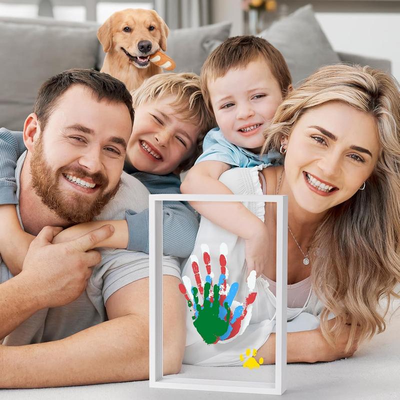 Handprint Photo Frame, 1 2 Sets DIY Handprint Photo Frame with Paint and Acrylic Board, Creative Photo Frame for Home Decor, Gift for Family & Friend