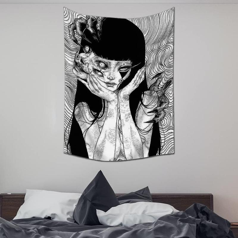 Halloween Decor - Canvas Anime Tomie Revenge Junji Ito Tapestry, Hanging Dorm Party Backdrop Decorations Home Decorations for Living Room Bedroom(60 x 40 in) Peach velvet material Cotton Decorative