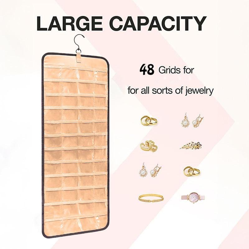 Large Capacity Jewelry Storage Bag, 1 Count Hanging Jewelry Necklace Storage Bracket, Anti-winding Earring Ring Hanging Rack with Pocket for Home Closet, Door, Wall