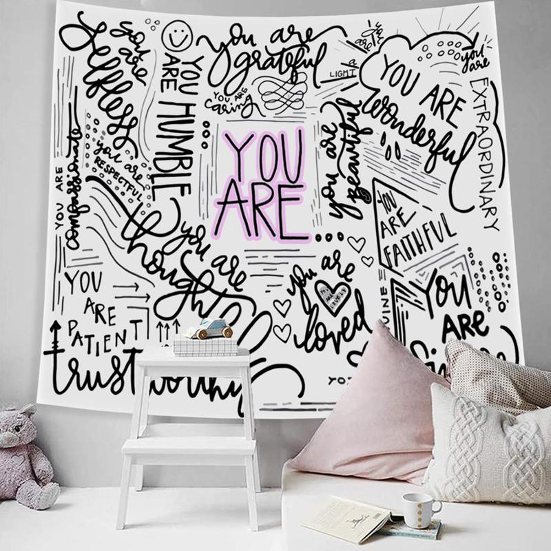 Quote You Are Tapestry Inspirational Wall Art Wall Hanging Positive Saying Classroom Tapestry for Teen Girl Bedroom Dorm 50x60 Inches (Black)