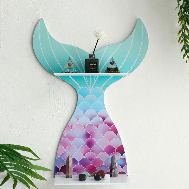 Mermaid Tail Design Wall Mounted Shelf, 1 Count Boho Style Wall Hanging Shelf, Home Decor for Living Room & Bedroom