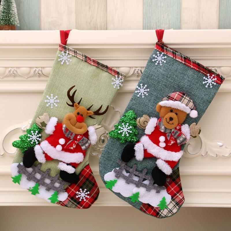 Christmas Themed Fabric Hanging Ornament, 1 4 Counts Cute Cartoon Christmas Stockings Hanging Decoration, Hanging Ornament for Home Party Festival, Home Decor