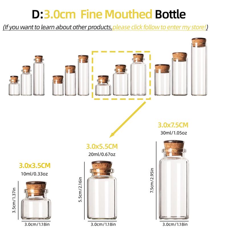 Mini Glass Bottle with Cork Stopper, 6 12pcs 10ml 20ml 30ml Clear Glass Bottle, Storage Bottle for Home Office Dormitory School