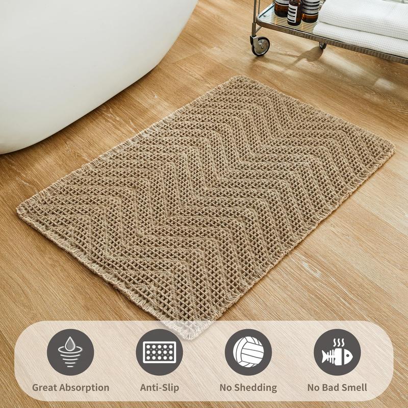 Boho Bathroom Floor Mat, Super Absorbent Non Slip Shower Mats, Quick Dry Bath Mat Towel, Brown, 18 