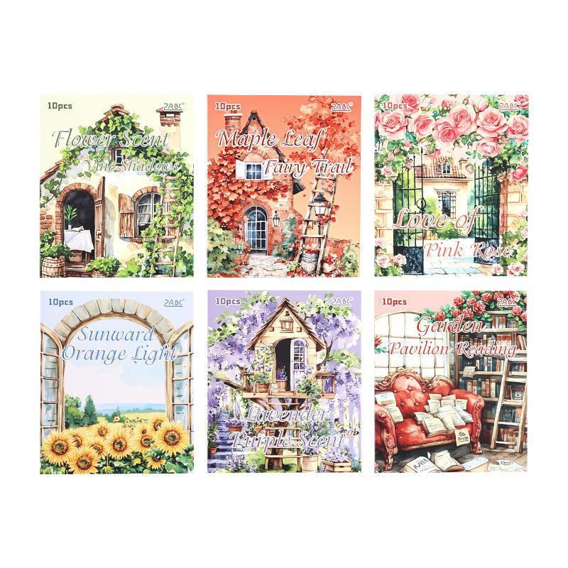 Flower House Sticker, 10pcs set Garden Dreamtalk Adhesive Paper, Decoration for Handbook Diary Gift Box Greeting Card