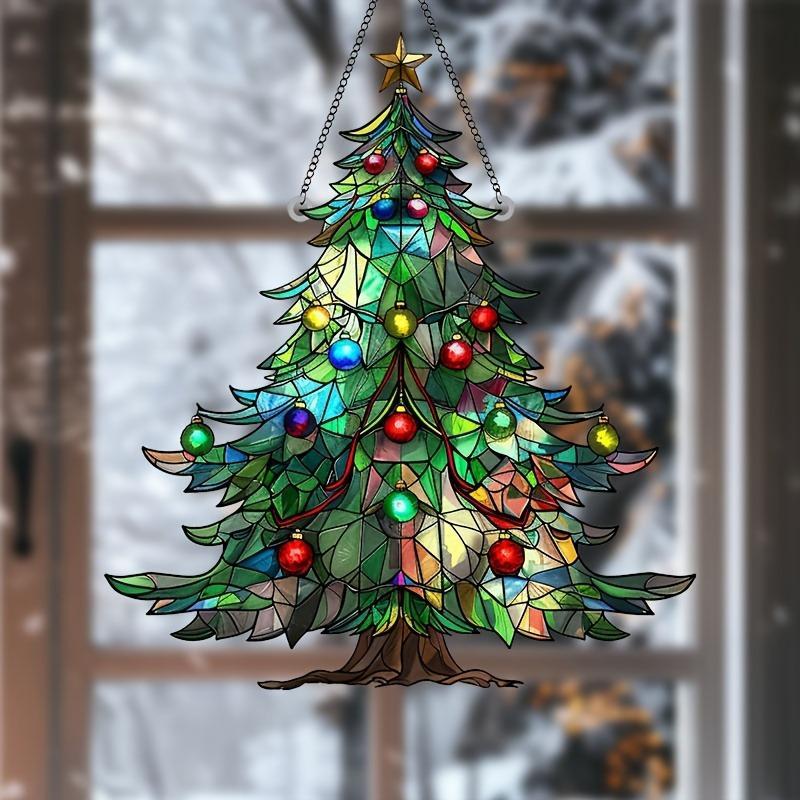 Colorful Christmas Tree Design Sun Catcher, 1 Count Acrylic Hanging Ornament, Hanging Decoration for Home Party Festival Office Dormitory