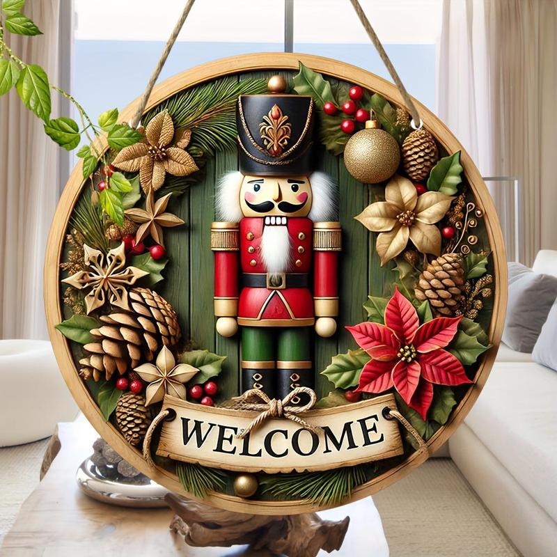 Vintage Style Nutcracker Pattern Door Hanger, 1 Count Wooden Welcome Sign, Hanging Decoration for Home Garden Yard Farm Bar Room