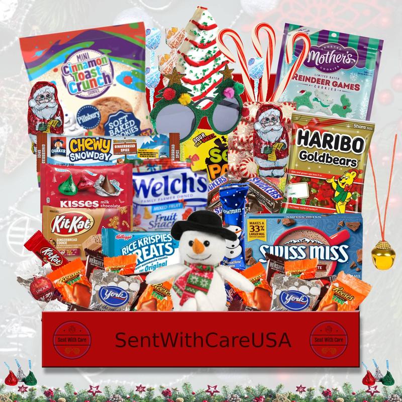 Christmas Gift Basket Holiday Gift Box | Christmas Snack Box Candy Box for Yankee Swap Gift | Secret Santa Gift for Kids - Stocking Stuffer