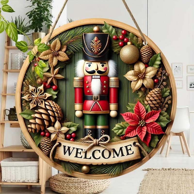 Vintage Style Nutcracker Pattern Door Hanger, 1 Count Wooden Welcome Sign, Hanging Decoration for Home Garden Yard Farm Bar Room