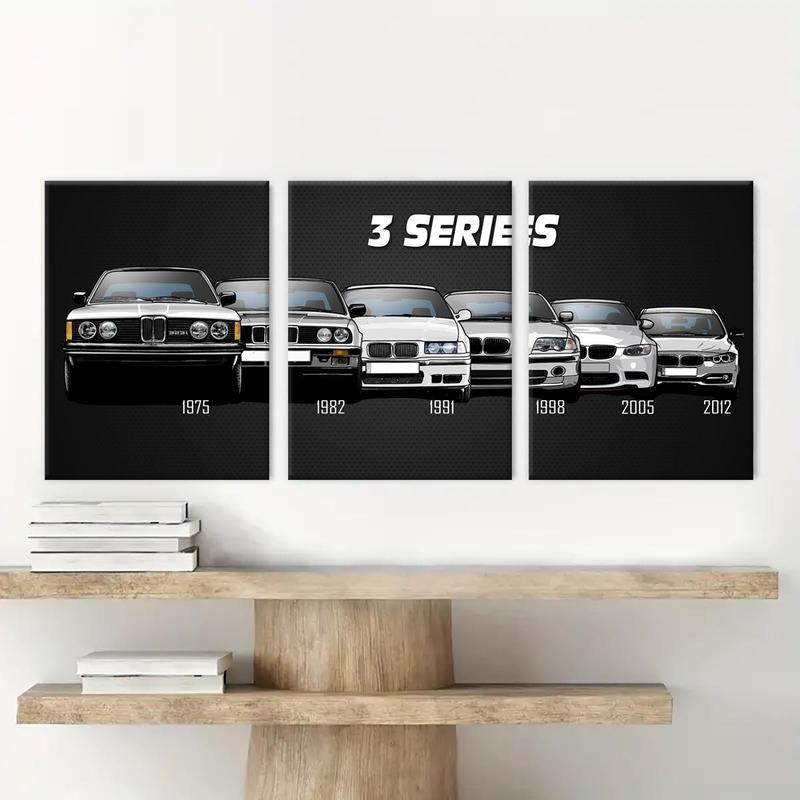 Car Series Canvas with Wooden Frame, 3 Counts Modern Art Car Pattern Wall Decor Painting, Wall Art Decor for Home Living Room Bedroom Office