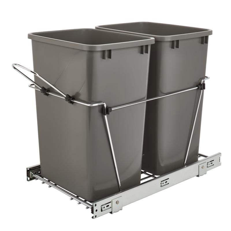 Rev-A-Shelf Double Pull Out Trash Can 35 Qt for Kitchen, RV-18KD-17C S Container Cabinet