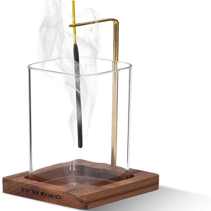 Incense Holder for Sticks, Insence-Stick Holder Ash Catcher with Removable Glass, Anti-Ash Flying