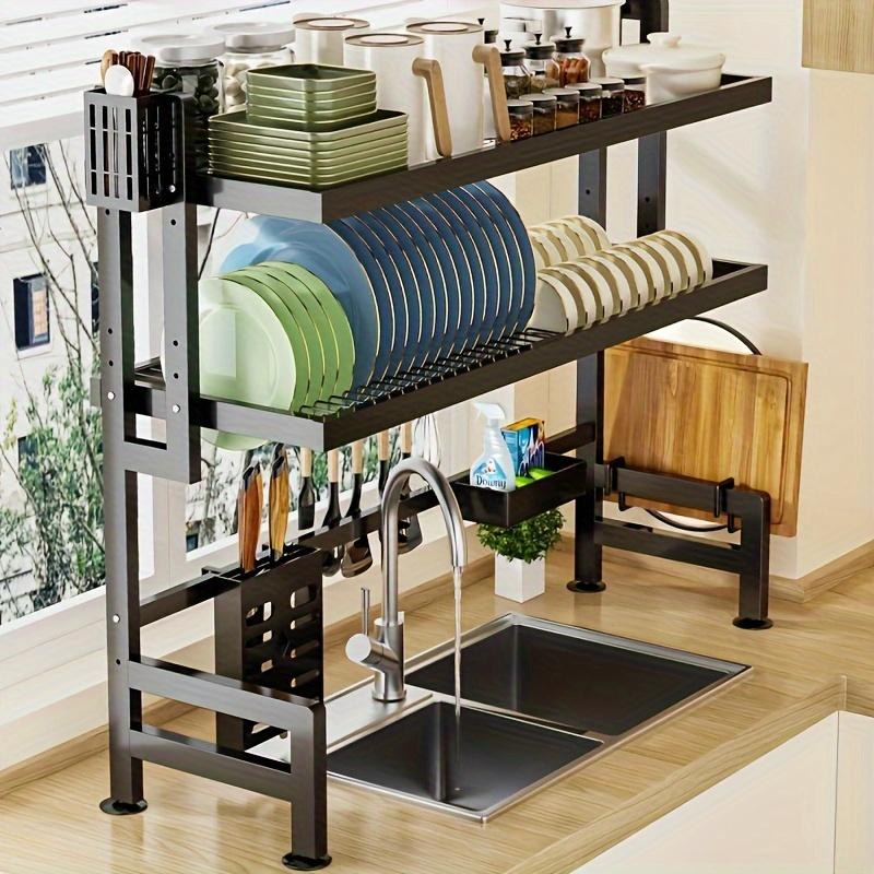 105cm Household Kitchen Shelf, Carbon Steel Countertop Sink Bowl Rack Storage Drain Rack, Tableware and Pot Lid Storage Rack