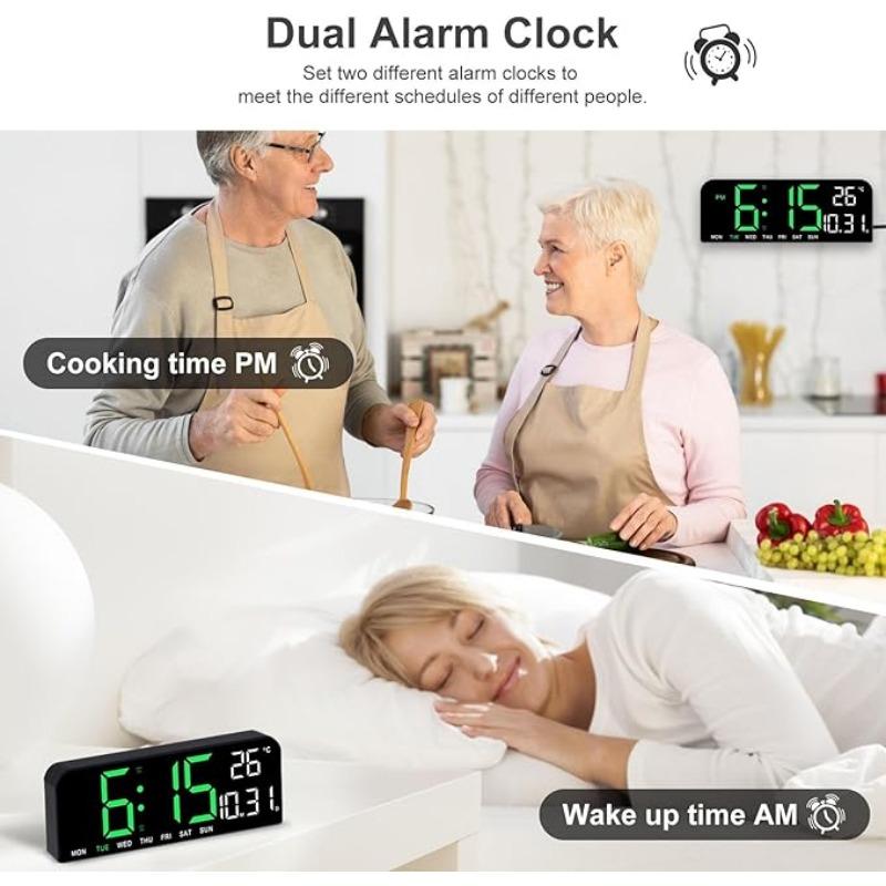 Digital Wall Clock Large Display, LED Wall Clocks for Living Room Decor, Digital Clock with Temperature DST Auto-Dimming Humidity Snooze - 12 24H, Silent Digital Clocks