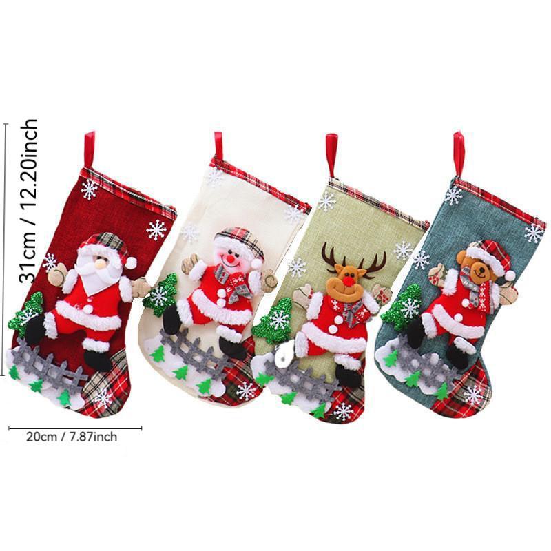 Christmas Themed Fabric Hanging Ornament, 1 4 Counts Cute Cartoon Christmas Stockings Hanging Decoration, Hanging Ornament for Home Party Festival, Home Decor