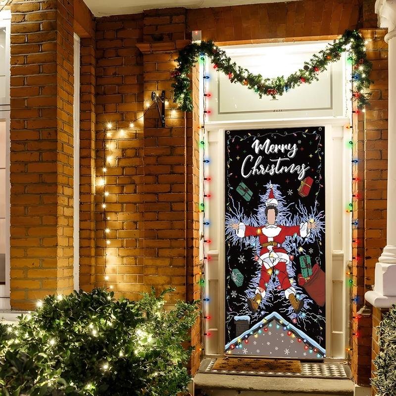 Christmas Themed Door Banner, 1 Count Cartoon Pattern Door Hanging Banner with 4 Grommets, Festive & Party Supplies for Home & Outdoor