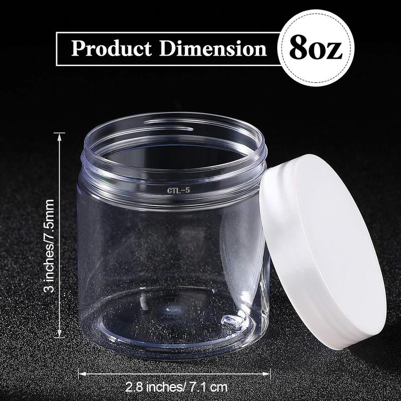 4 Pieces Round Clear Wide-mouth Leak Proof Plastic Container Jars with Lids for Travel Storage Makeup Beauty Products Face Creams Oils Salves Ointments DIY Making or Others (White,8 Ounce)