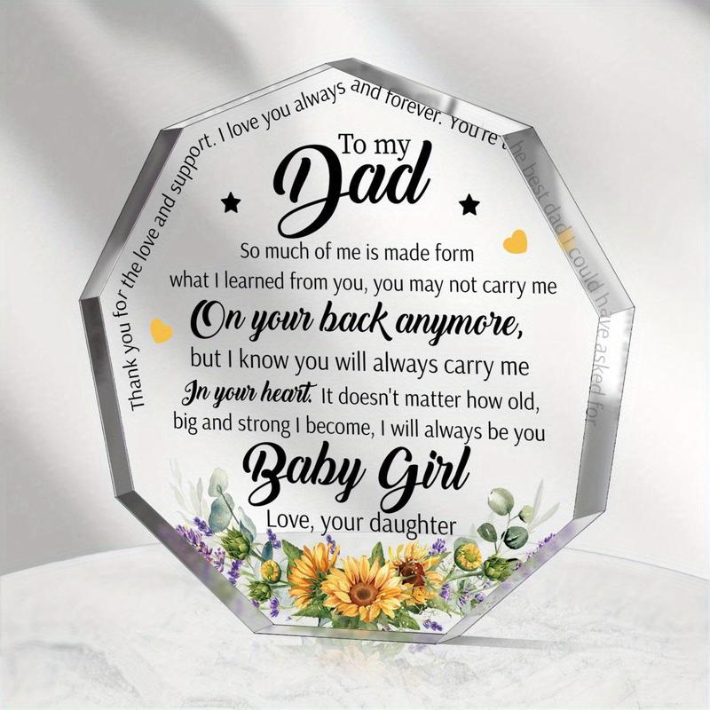 Letter & Sunflower Pattern Acrylic Plaque, 1 Count Retro Style Desktop Ornament, Home & Office Decor, Gift for Dad, Birthday Gift