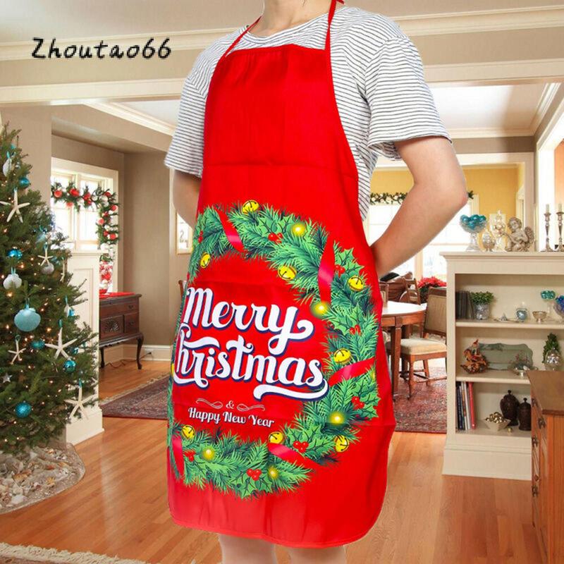 Christmas Apron with Cartoon Print, Adjustable Strap Home Kitchen Cooking Party Supplies