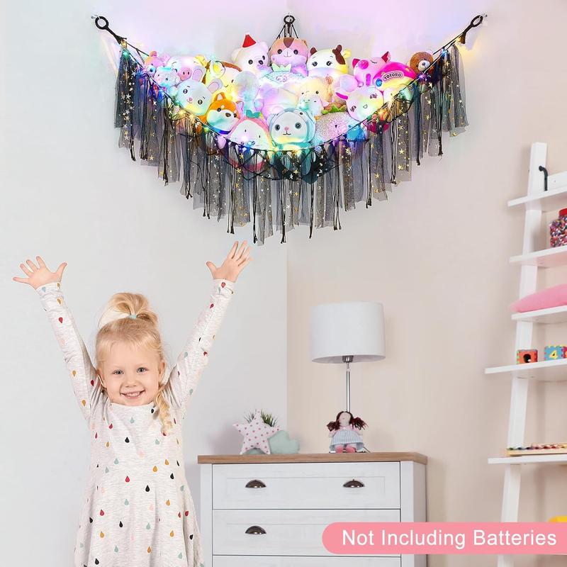 Stuffed  Hammock Net   Storage With Led Light Stuffed  Holder Coner Hanging  Organizer For   Cute Room Decor