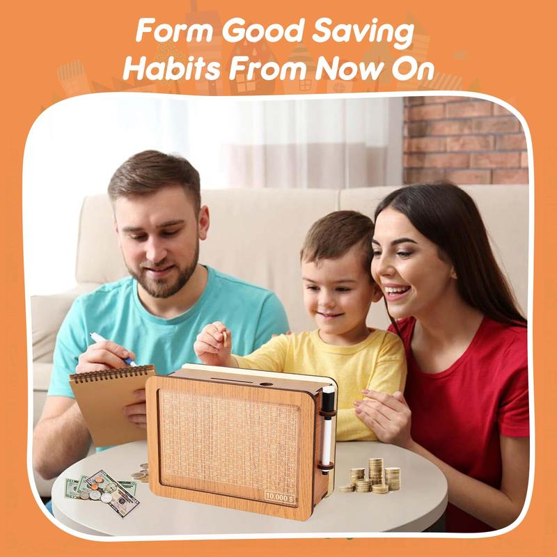 10000 Savings Challenge Box,Kakeibo Money Box,Money Saving Box 10,000 Can be Marked with Numbers,Cash Savings Box Suitable for Adults and Children, Can Hold Coins and Paper Money