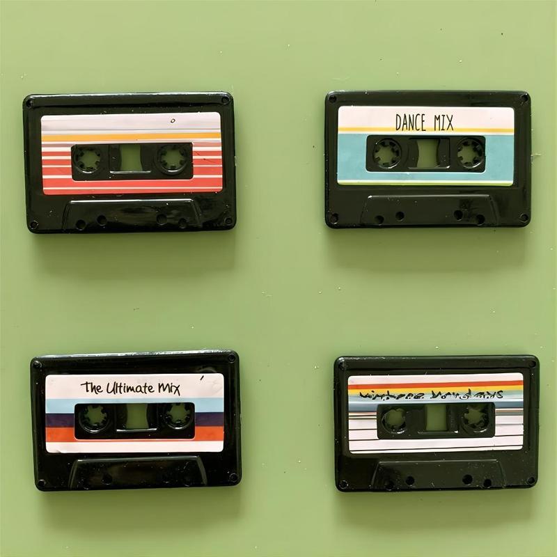 Cassette Tape and Record Design Refrigerator Magnet, 4 Counts set Vintage Refrigerator Magnets for Kitchen Decoration, Cute and Unique Gift