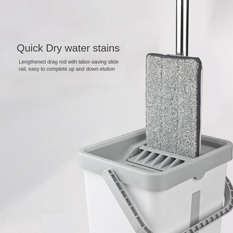 Mop & Mop-bucket, Hands Free Flat Floor Mop Kit with 3 Washable Microfiber Pads, Wet and Dry Use Floor Cleaning Tool for Home