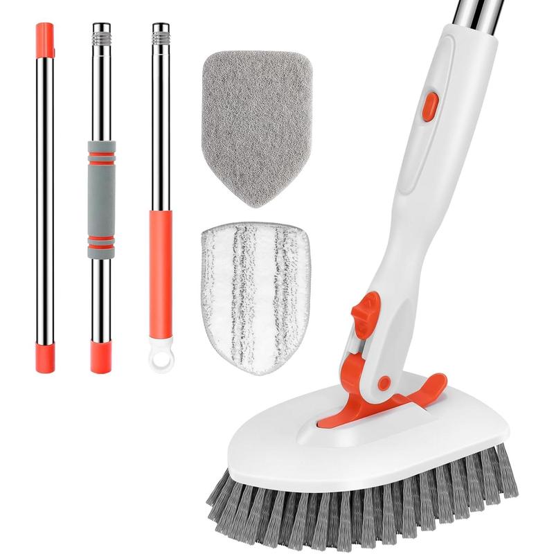 Floor Scrub Brush, 3-In-1 Tile Tub Floor Scrubber with 52-inch Adjustable Long Handle Shower Cleaner Brush and 3 Detachable Replacement Brush Heads for Cleaning Bathroom Kitchen Walls Tub Tile