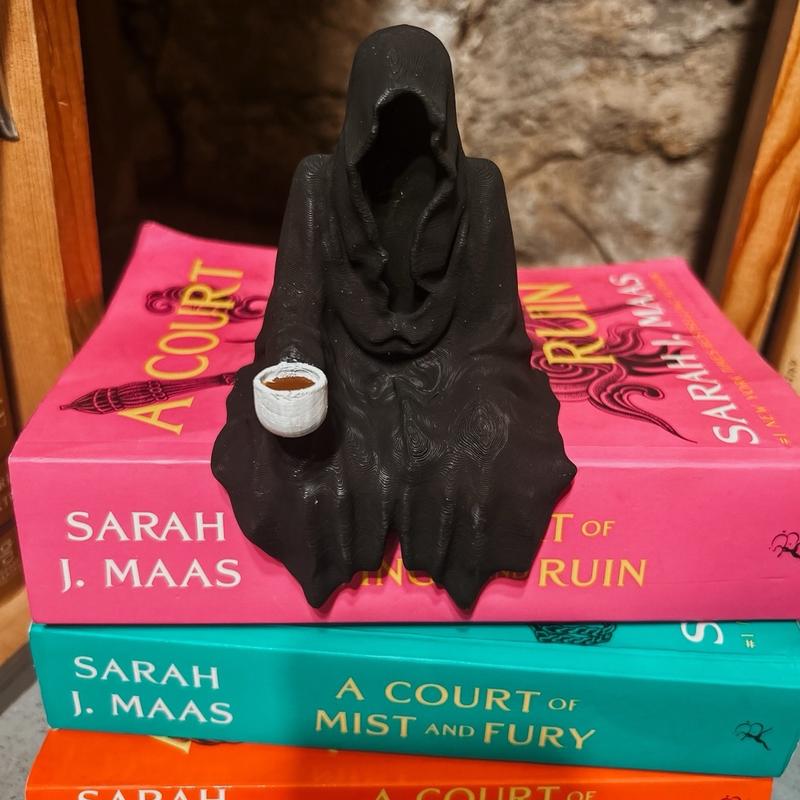 Grim reaper sipping tea bookshelf decor-3D printed - perfect for book lovers! Figurine Hand