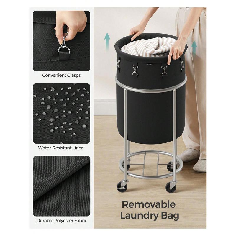 Laundry Basket With Wheels, Rolling Laundry Hamper, 18.5 Gal., Round Laundry Cart With Steel Frame And Removable Bag, 4 Casters And 2 Brakes