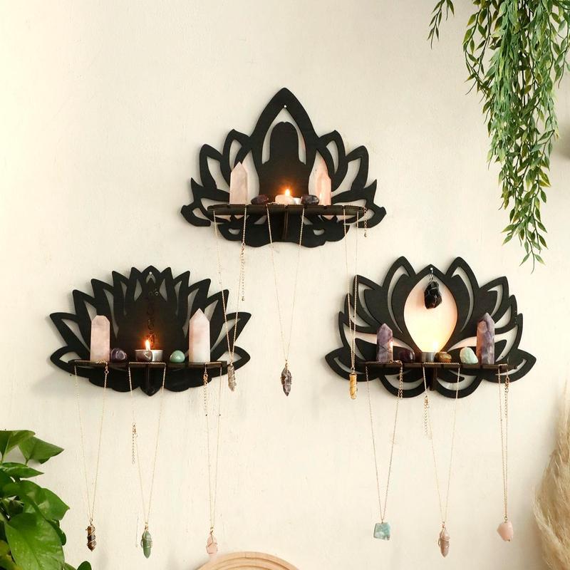 Lotus Flower Design Wall Hanging Shelf, 1 2 3 Counts Wooden Hanging Decor, Wall Shelf for Home Office Bedroom Living Room, Home Decor