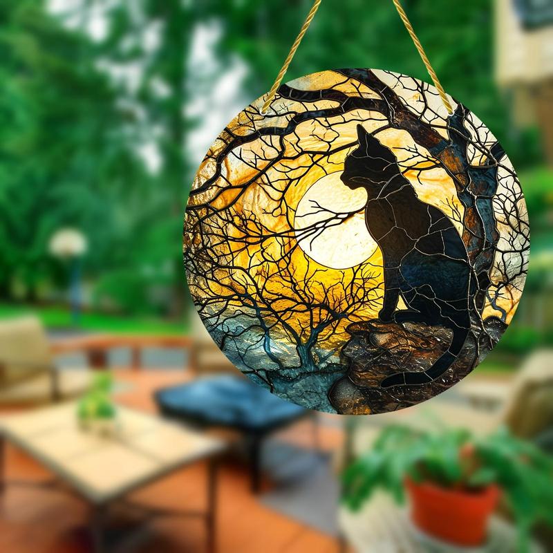 Cat Pattern Hanging Decor, 2 Counts Round Acrylic Hanging Ornament, Hanging Decor for Home Garden Party, Home Decor, Wall Decor