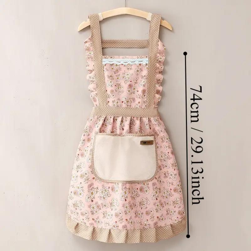 Floral Print Apron with Pocket, Household Essentials, Summer Stuff Cute Waterproof Oil-proof Apron for Women, Kitchen Cooking Apron for Baking and Gardening, Halloween Gifts, 2024 Kitchen Gadgets, Birthday Gifts