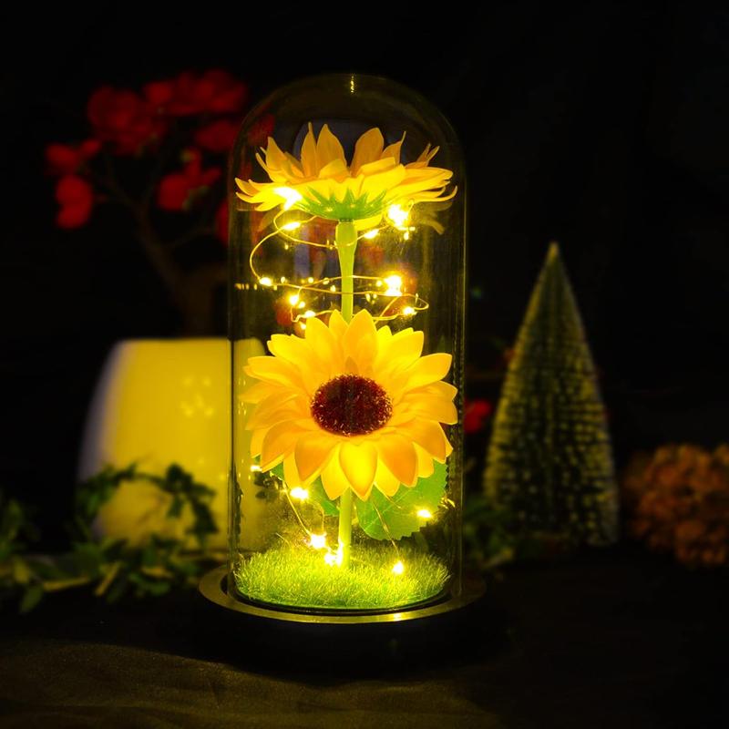 Sunflower Gifts for Women,Birthday Gifts for her,Sunflowers Artificial Flowers in Glass Dome,Unique Gifts for Xmas,Valentine Day,Wedding,Mothers Day,Anniversary (Yellow)