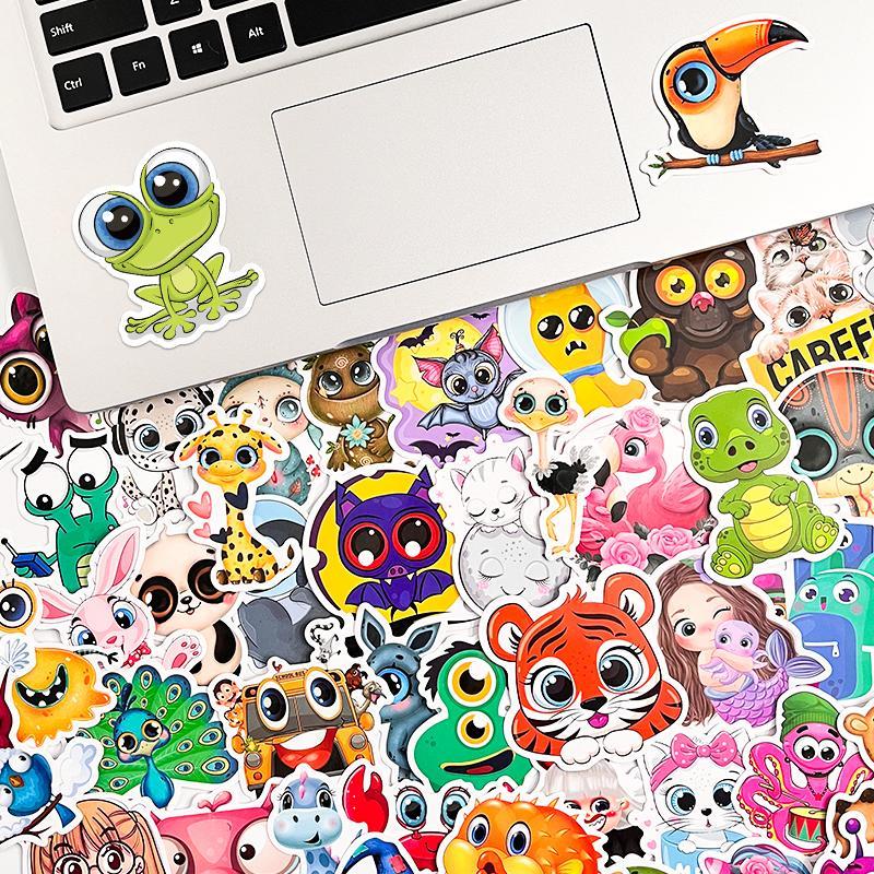 50pcs Cute Animal Pattern Self-Adhesive Sticker, Waterproof Skateboard Decoration Sticker