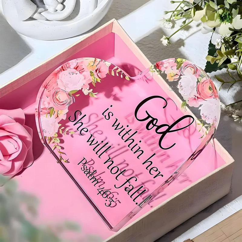 Floral Pattern Acrylic Plaque, Bible Verse Decorative Ornament, Christian Gift, Religious Gift, Desktop Decoration Sign for Home Office, Room Decor