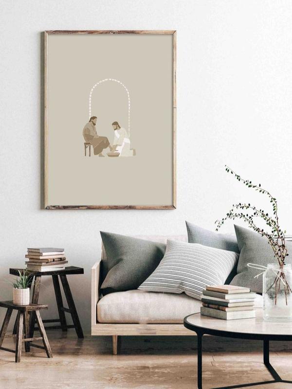 Jesus Washing Feet, Last Supper Bible Art, Christian Minimalist Modern Bible Verse Jesus print Wall Art Bible Sketches Gift, Christian wall art